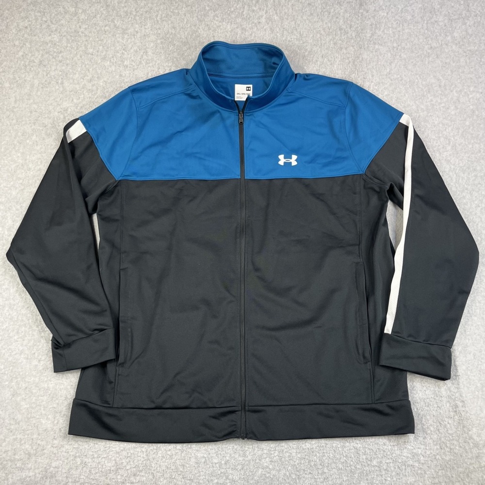 Under Armour Track Jacket Mens 2XL Blue Black Colorblock Long Sleeve Full Zip